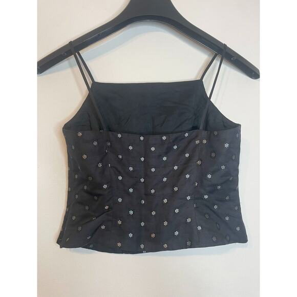 Ann Taylor Womens Silk Metallic Crop Camisole Tank Top Sleeveless Size 2P Black - Picture 3 of 4